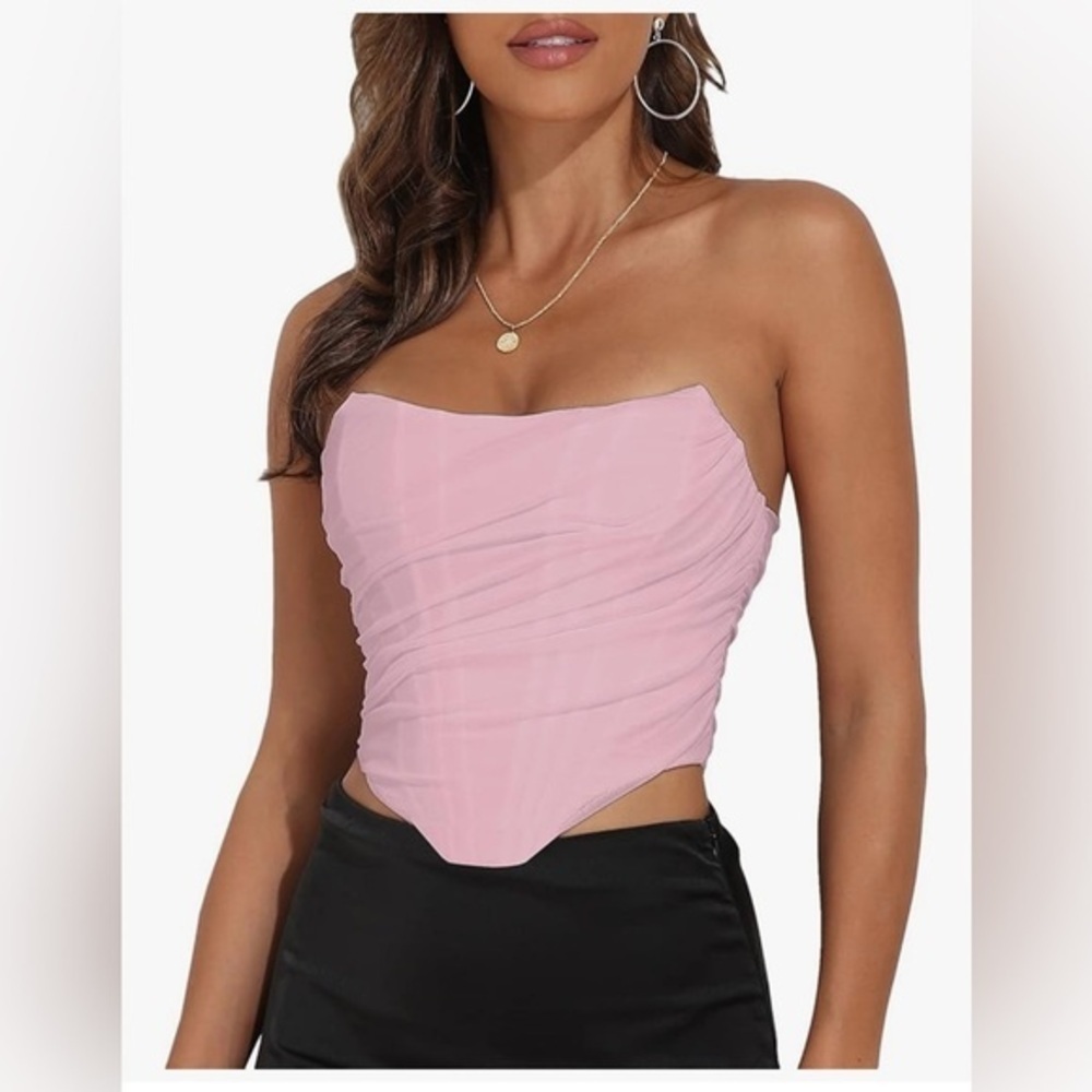 Modegal Strapless Mesh Bustier Zip Back Corset Bodyshaper Crop Top Size S